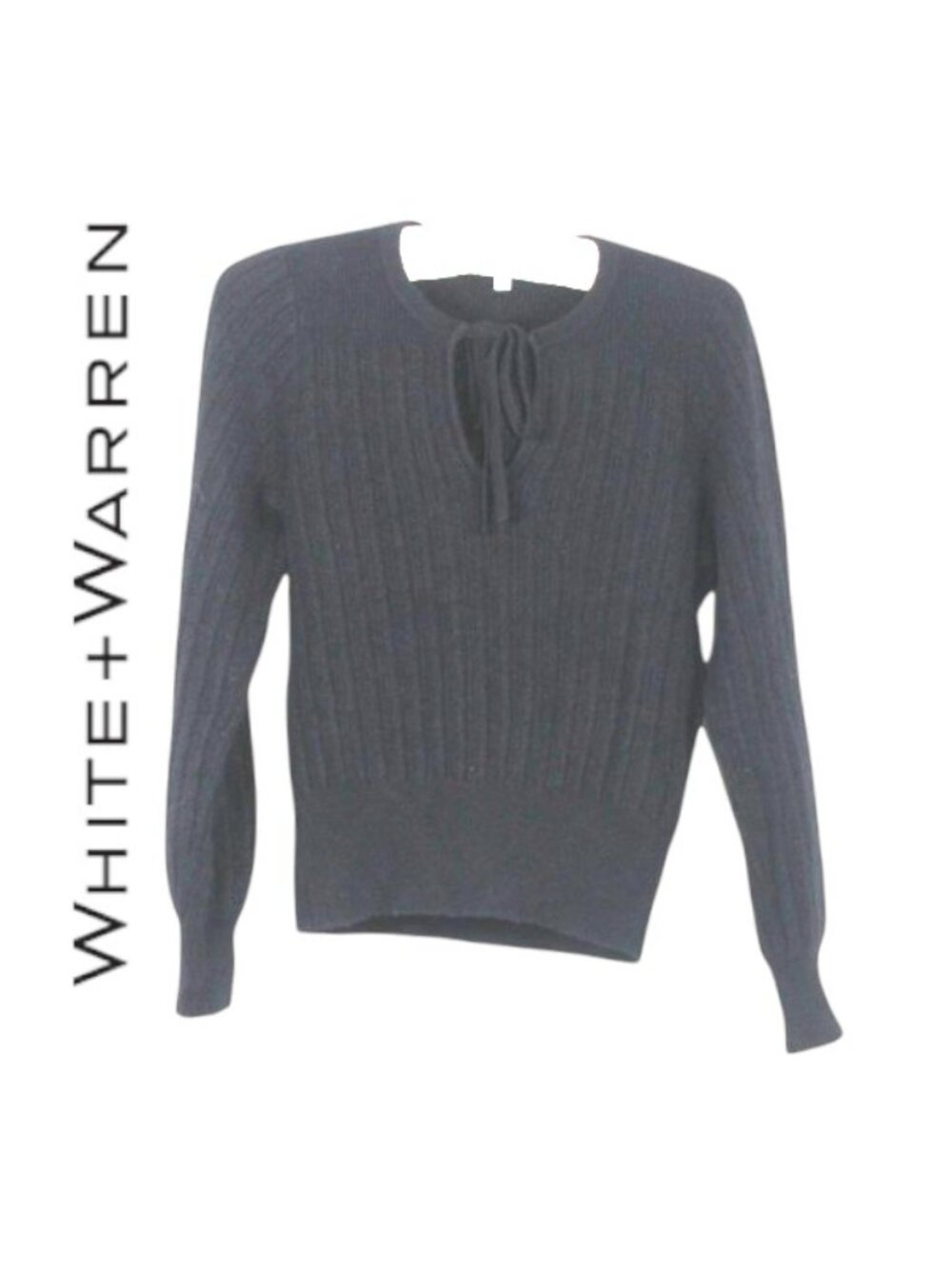 White + Warren Black 100% Cashmere Sweater with Keyhole Front Size Small